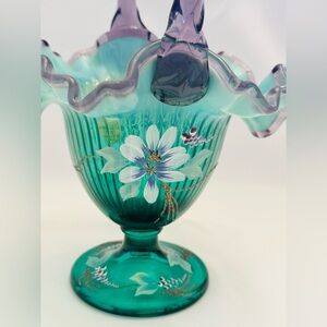 Fenton Glass New Century XXI
Dragonfly Floral Signed Teal and Purple Basket